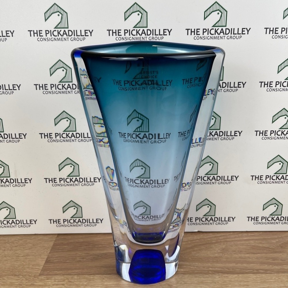 Kosta Boda Artists Choice Blue Teal Ombre Art Glass Vase Sweden 8.5 Inch